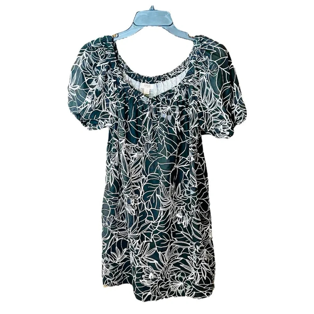a.n.a linen blend mini peasant dress on/off shoulder pockets SZ S black white